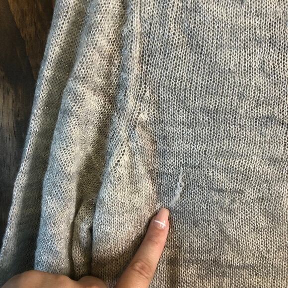Express Womens Sweater Gray Metallic Thin Deep V Neck Merino Wool Blend Large - Picture 11 of 13